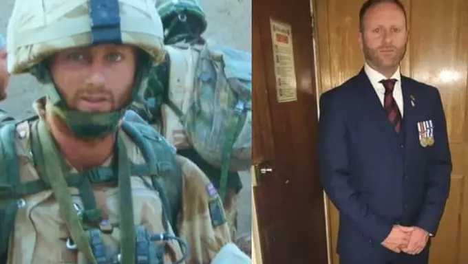 Dan Darkes in uniform and him today Dan Darkes in uniform and him today
