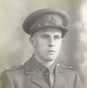 Harry Leigh-Dugmore as a private in the Territorial Army
