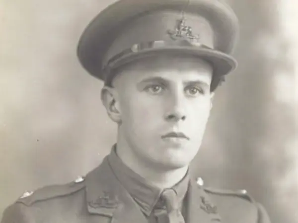 Harry Leigh-Dugmore as a private in the Territorial Army