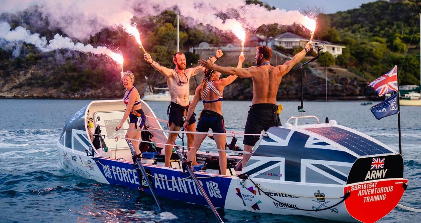 Force Atlantic team light flares to celebrate completing challenge