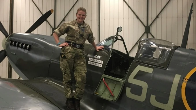 Gemma Barnes stood on wing of plane Gemma Barnes stood on wing of plane
