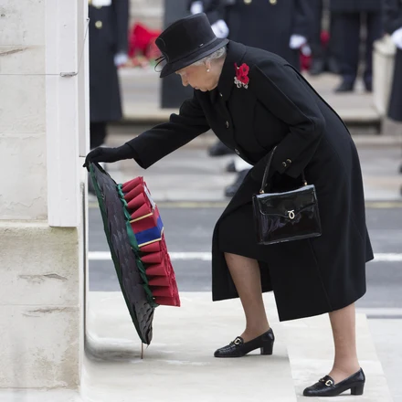 HM The Queen laying a wreath at the Cenotaph on Remembrance Sunday 2014. HM The Queen laying a wreath at the Cenotaph on Remembrance Sunday 2014.
