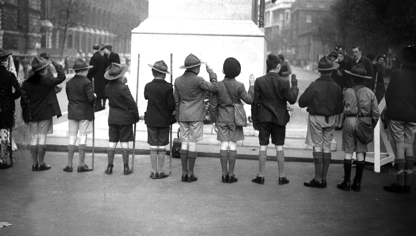 Boy scouts at the Cenotaph in Whitehall.