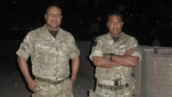 Joe's Dad on Left in Afghanistan with his Brother Mike Cokanasiga who served in the Royal Navy