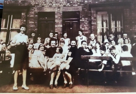 Joyce Hughes & mum at VE Day party in 1945