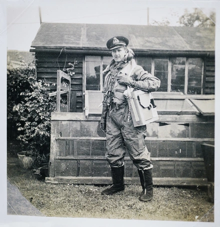 Ken Lown dressed for action at Royal Naval Air Station, Cape Town