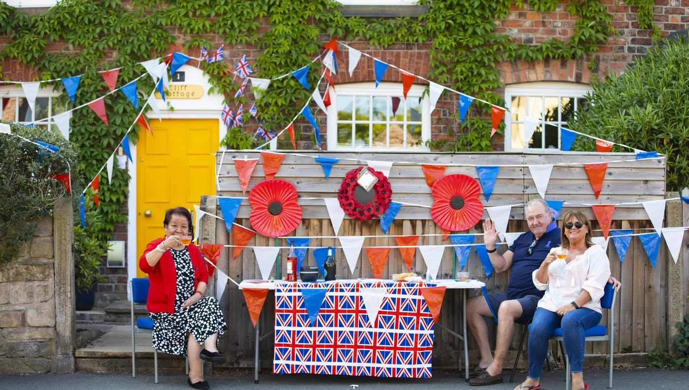 VE Day 2020 street party Khumi and friends at a VE Day 2020 street party