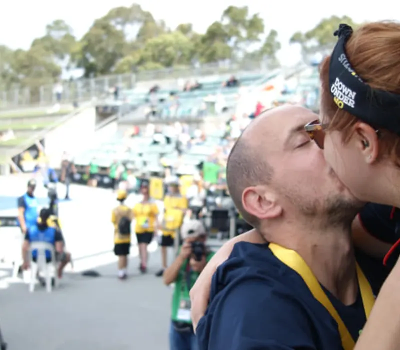 Joe and Megan share a kiss during the Invictus Games 2018 in Sydney