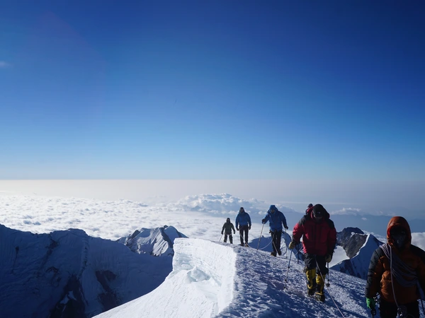 Members of the Mission Himalaya team approaching the summit of Mera Peak