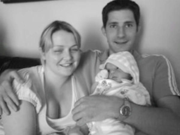 Neil and ex-partner Nadine at the birth of son Ben