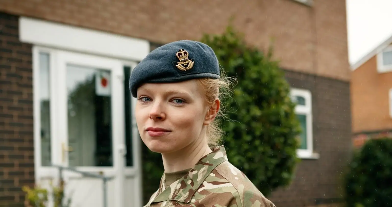 Samantha Rawlinson in uniform outside her home 