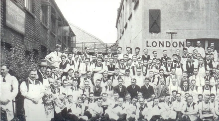 Workers gathered outside Poppy Factory