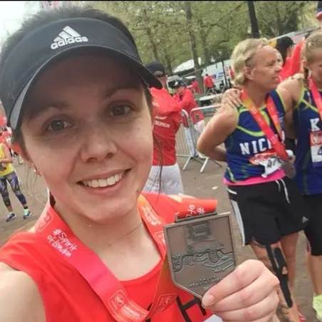 Rachel Hughes after running the London Marathon