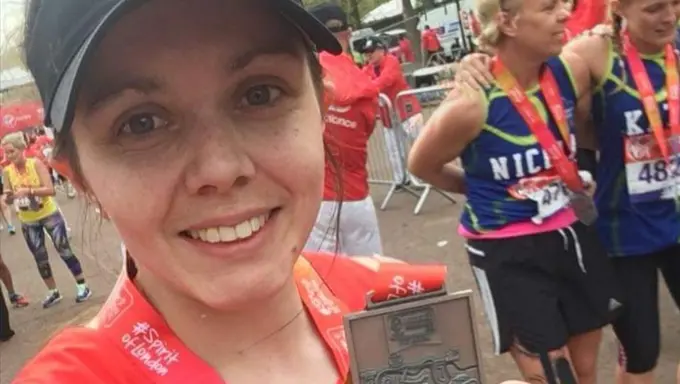 Rachel Hughes after running the London Marathon