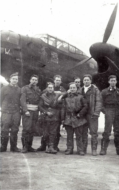 Des Lush and the crew in front of their Lancaster bomber
