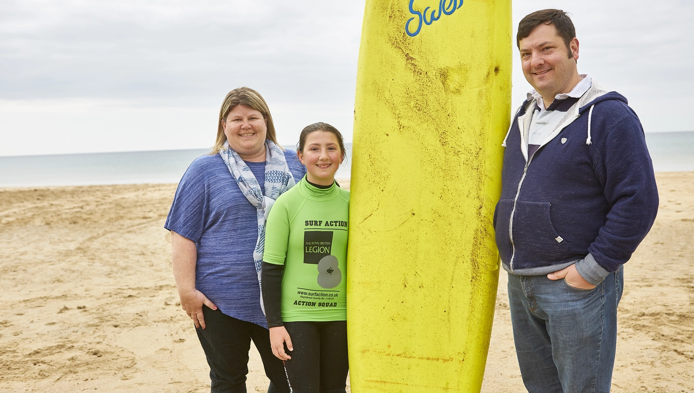 A Service family who took part in a surf lesson with Surf Action