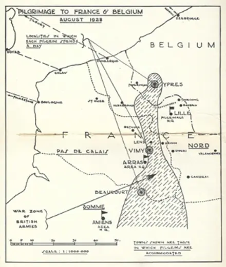 Pilgrimage France to Belgium August 1928 map