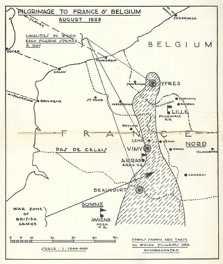 Pilgrimage France to Belgium August 1928 map Pilgrimage France to Belgium August 1928 map