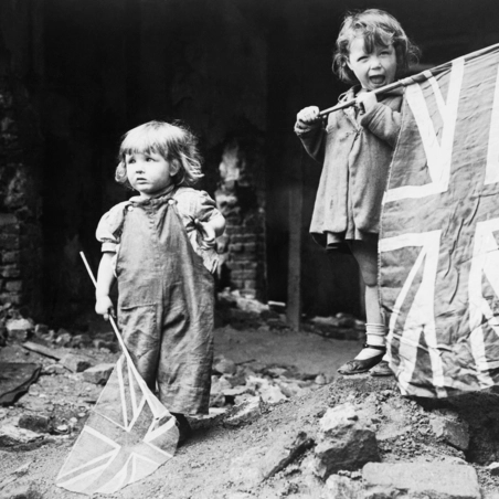 Children waving their flags in London_ 8 MAY 1945_ 1 year licence for Editorial use Children waving their flags in London_ 8 MAY 1945_ 1 year licence for Editorial use