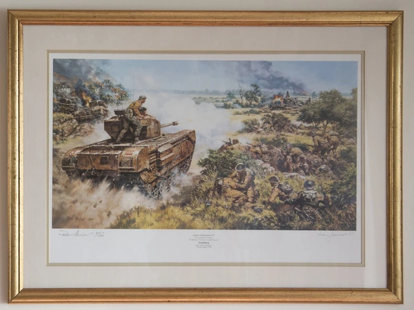 A painting of a tank in Reggie's house