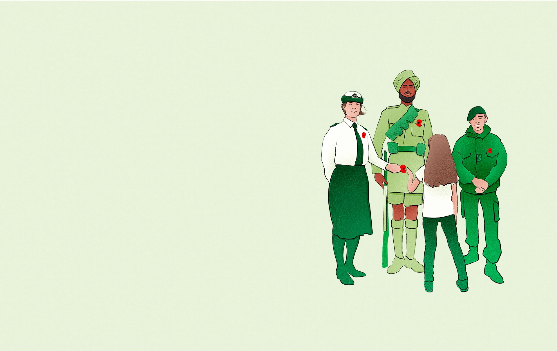 Green graphic with military figures