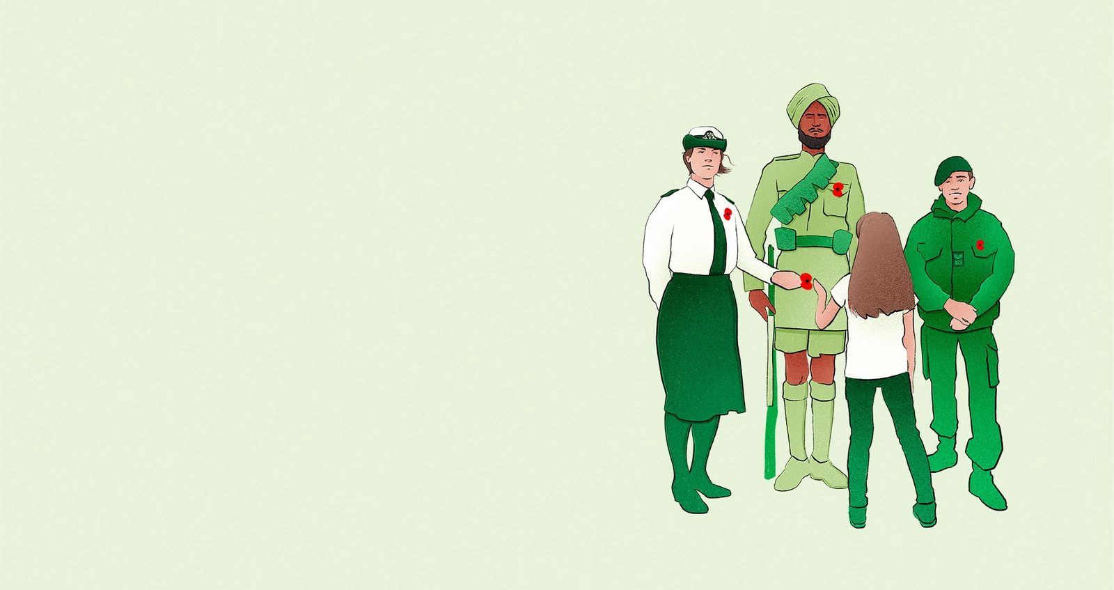 Green graphic with military figures