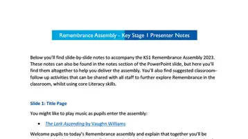 Key Stage 1 - Remembrance Assembly Presenter Notes