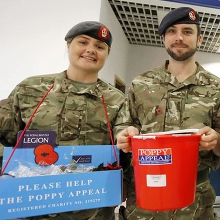 Serving personnel collecting for the Poppy Appeal