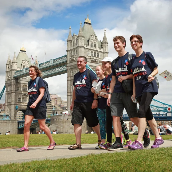 Poppy Quest London – Tower Bridge Poppy Quest London group walking past Tower Bridge.