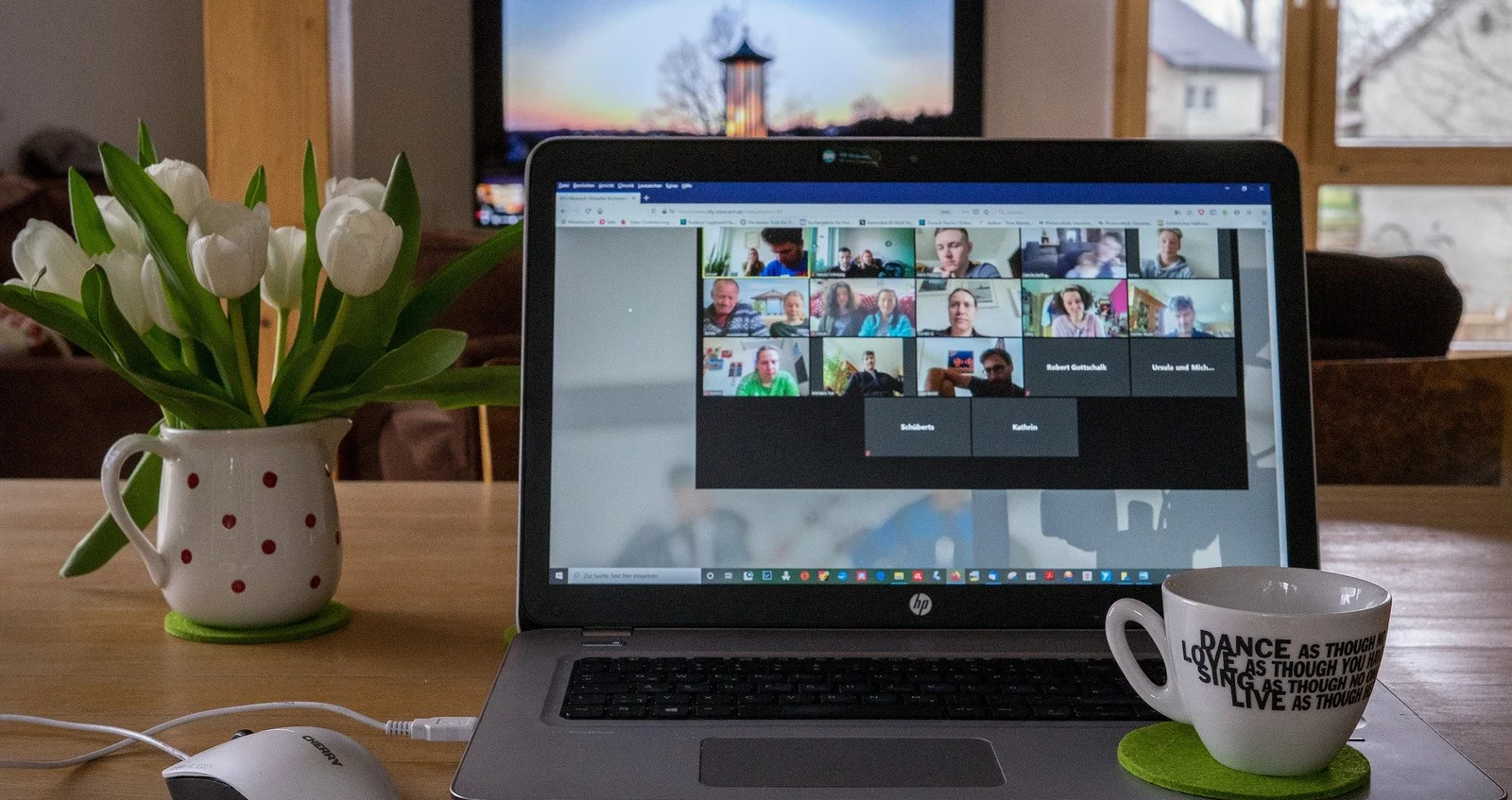 Laptop showing a virtual meeting