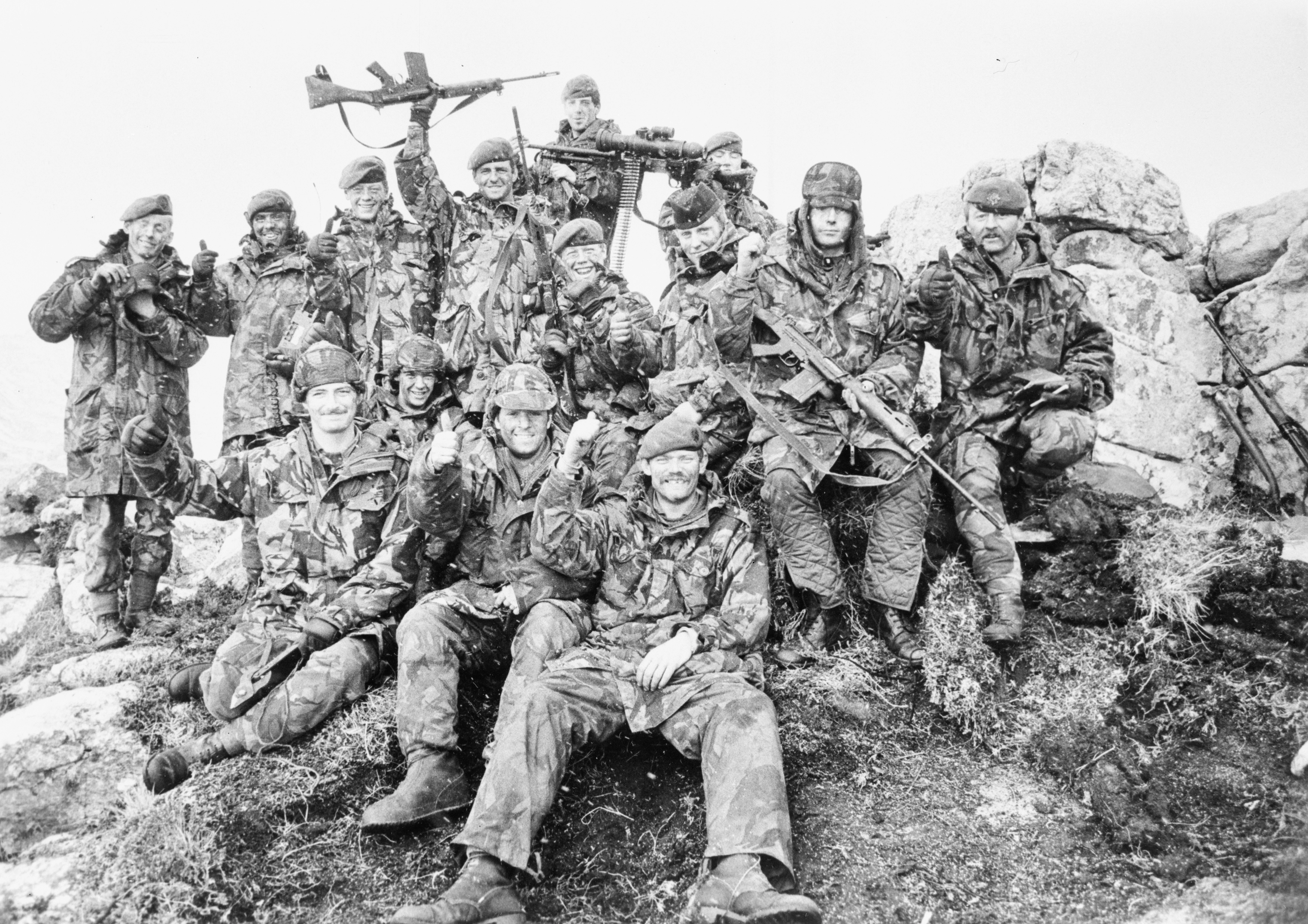 Group photos of soldiers in the Falklands