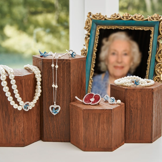 Dame Vera Lynn Collection Framed photo of Dame Vera Lynn alongside jewllery collection