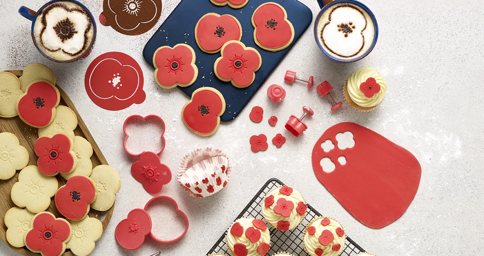 Poppy cookie cutters and muffins from Lakeland